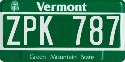 VT license plate ZPK787