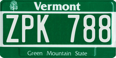 VT license plate ZPK788