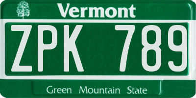VT license plate ZPK789