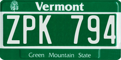 VT license plate ZPK794