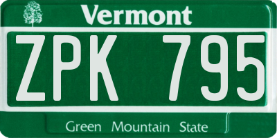VT license plate ZPK795