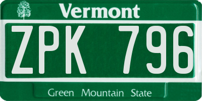 VT license plate ZPK796