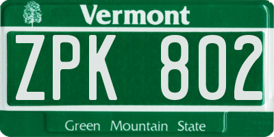 VT license plate ZPK802
