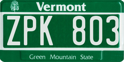 VT license plate ZPK803