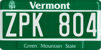 VT license plate ZPK804