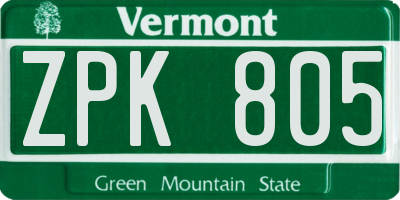 VT license plate ZPK805