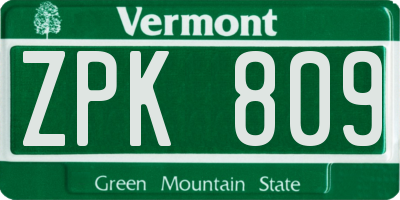 VT license plate ZPK809