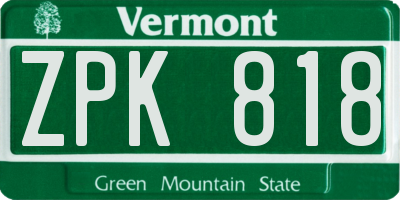 VT license plate ZPK818