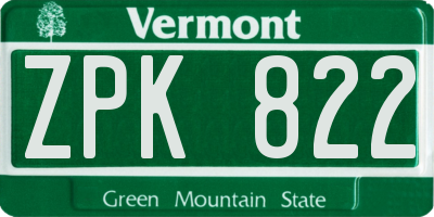 VT license plate ZPK822