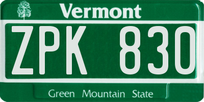 VT license plate ZPK830