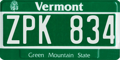 VT license plate ZPK834
