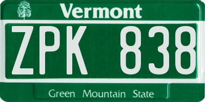 VT license plate ZPK838