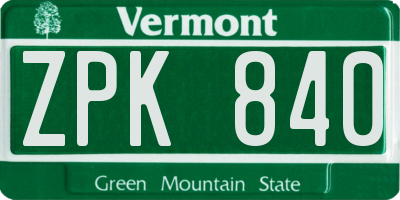 VT license plate ZPK840