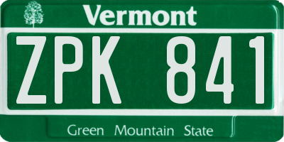 VT license plate ZPK841