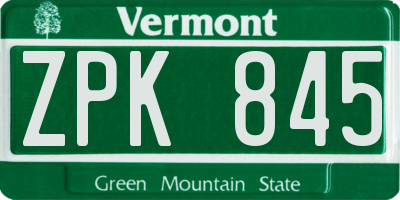 VT license plate ZPK845