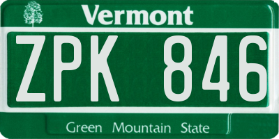 VT license plate ZPK846