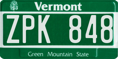 VT license plate ZPK848