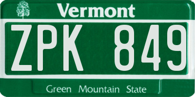 VT license plate ZPK849