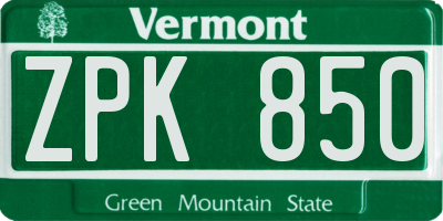 VT license plate ZPK850