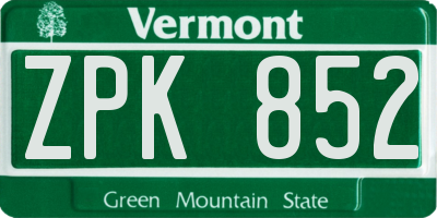VT license plate ZPK852