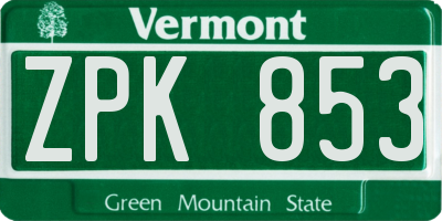 VT license plate ZPK853