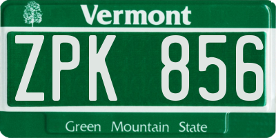 VT license plate ZPK856