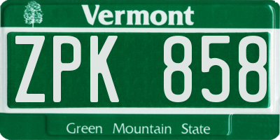 VT license plate ZPK858