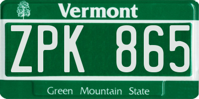 VT license plate ZPK865