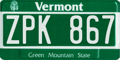 VT license plate ZPK867