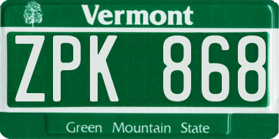 VT license plate ZPK868