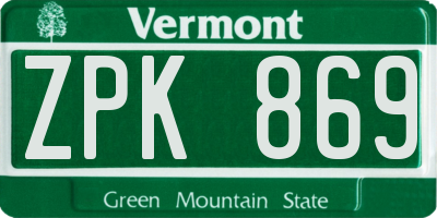 VT license plate ZPK869