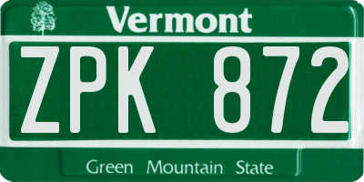 VT license plate ZPK872