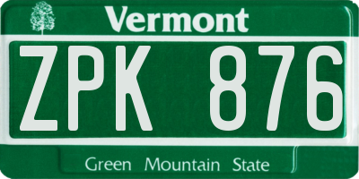 VT license plate ZPK876