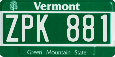 VT license plate ZPK881