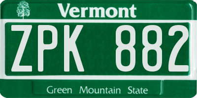 VT license plate ZPK882