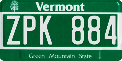 VT license plate ZPK884