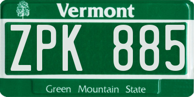 VT license plate ZPK885