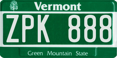 VT license plate ZPK888