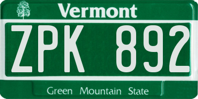VT license plate ZPK892