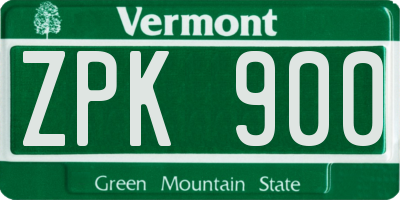 VT license plate ZPK900