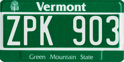 VT license plate ZPK903