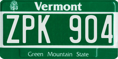 VT license plate ZPK904