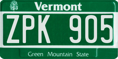 VT license plate ZPK905
