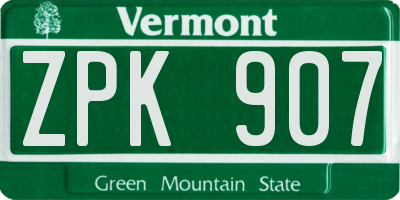 VT license plate ZPK907