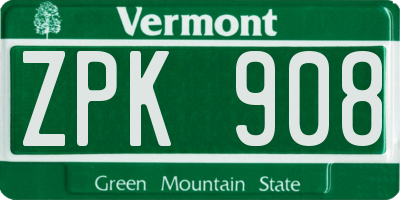 VT license plate ZPK908