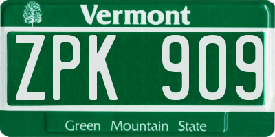 VT license plate ZPK909