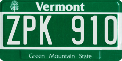VT license plate ZPK910