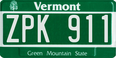VT license plate ZPK911