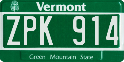 VT license plate ZPK914
