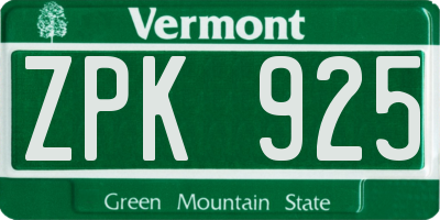 VT license plate ZPK925